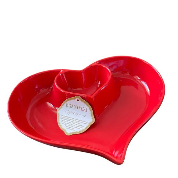 Brandani RED Heart Shaped Porcelain Appetizer Bowl 11in Valentines Day New - Picture 2 of 13